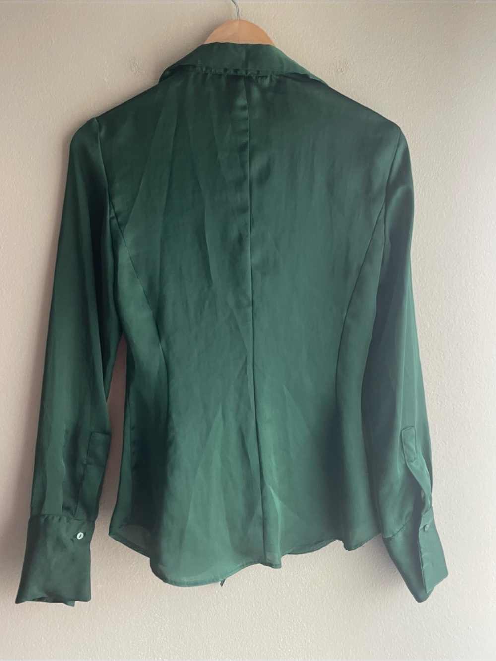 Zara Forest Green Satin Tie-Front Blouse Medium - Picture 5 of 11